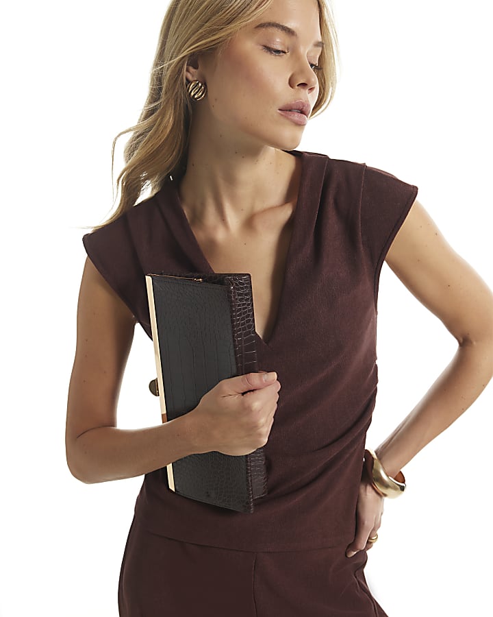 Burgundy Ruched Waist Textured Top