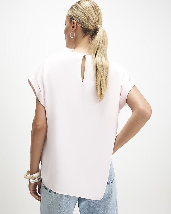 Pink Short Sleeve Turn Back Cuff Top