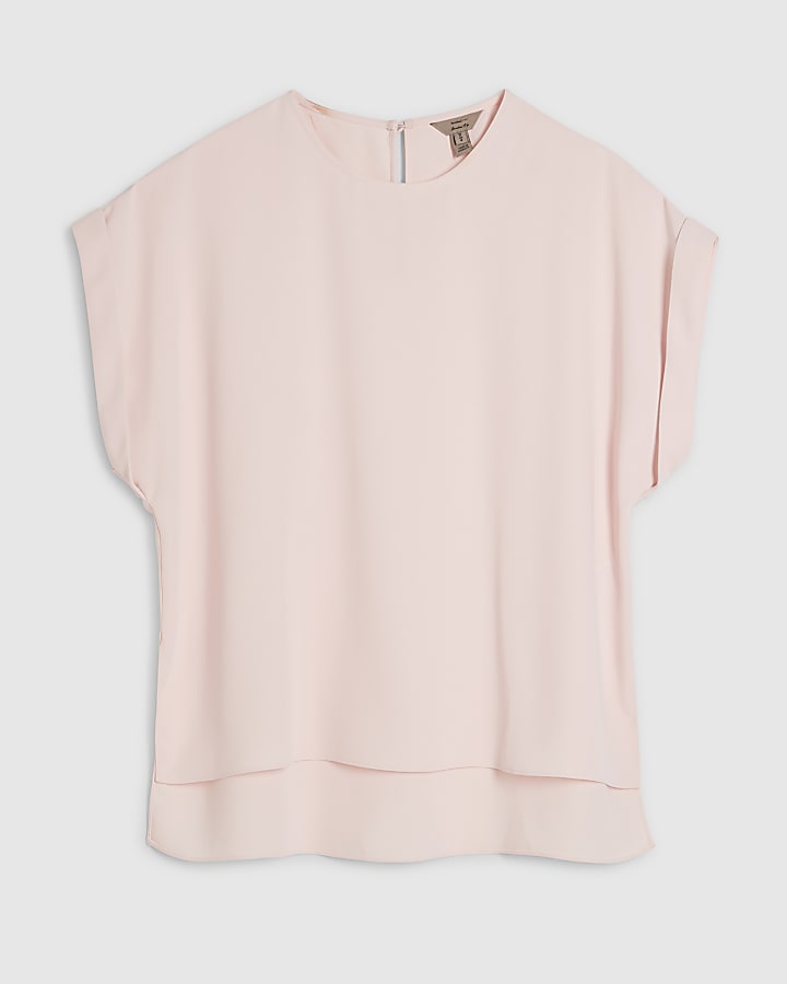 Pink Short Sleeve Turn Back Cuff Top