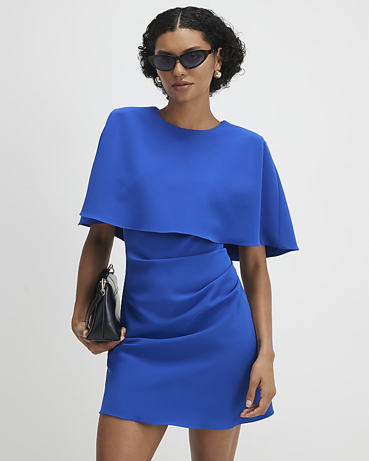 Blue Cape Detail Mini Dress