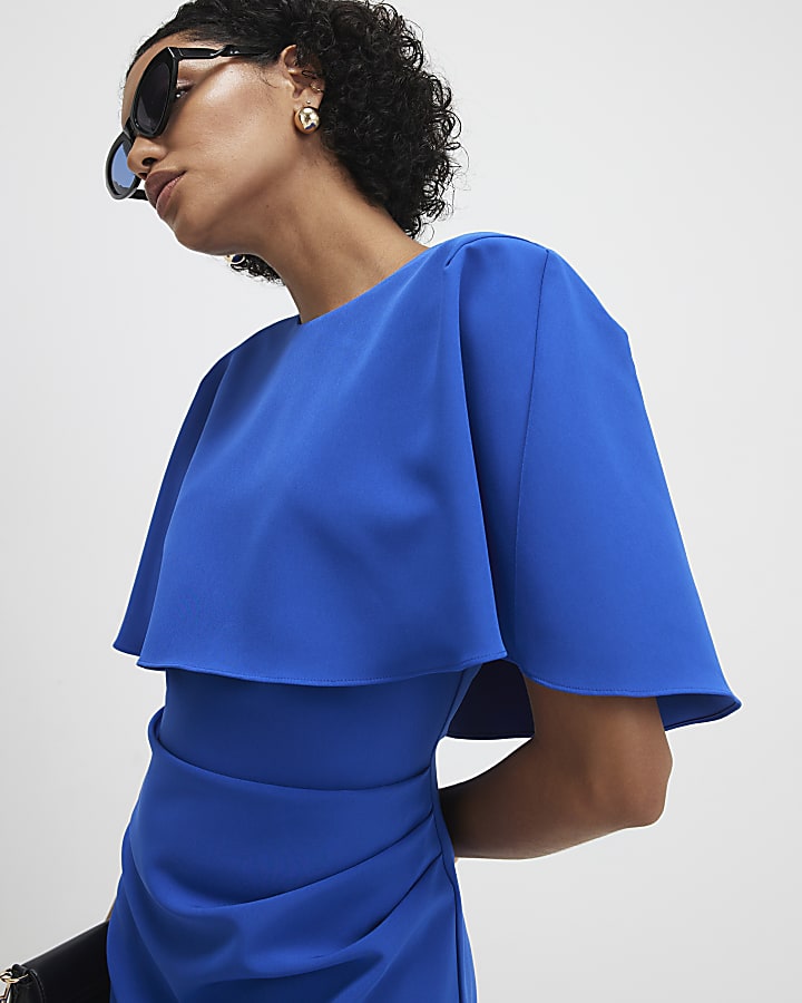 Blue Cape Detail Mini Dress