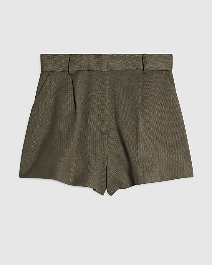 Khaki Pique Tailored Shorts