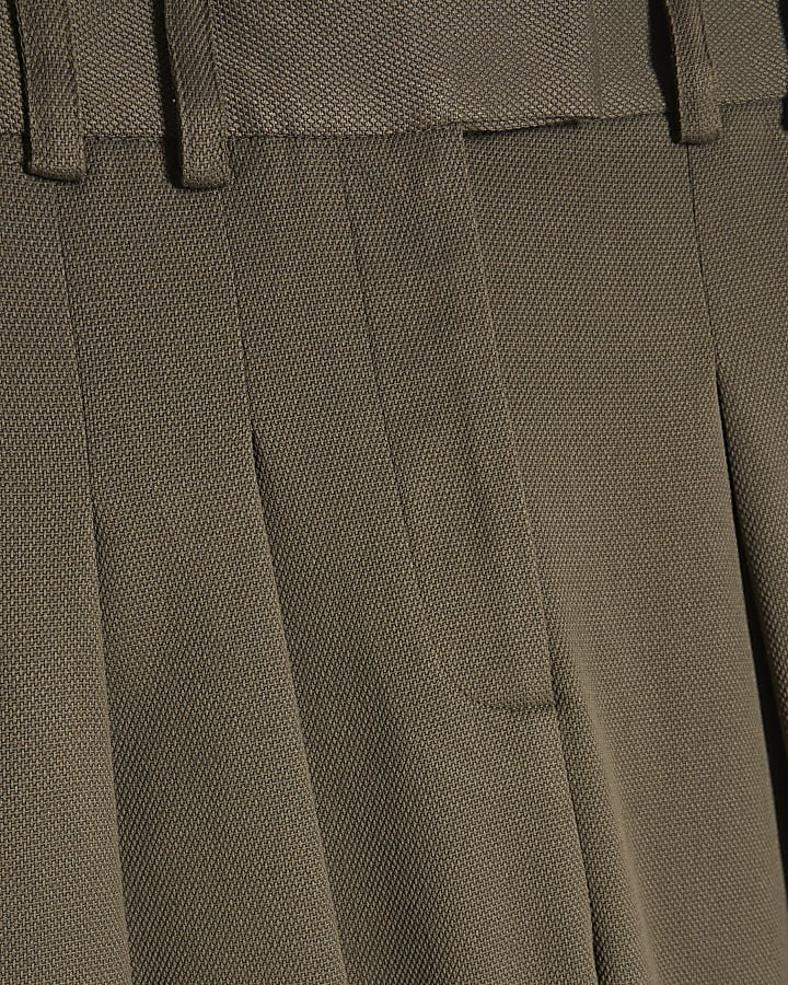 Khaki Pique Wide Leg Trousers