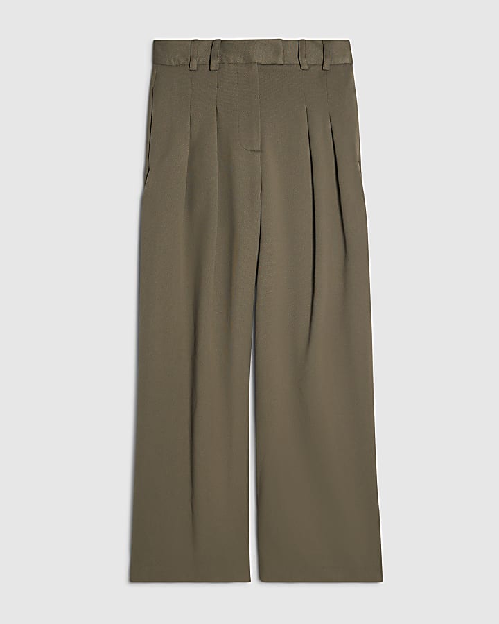 Khaki Pique Wide Leg Trousers