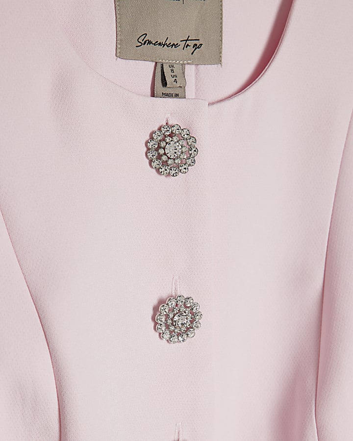 Petite Pink Diamante Button Waistcoat
