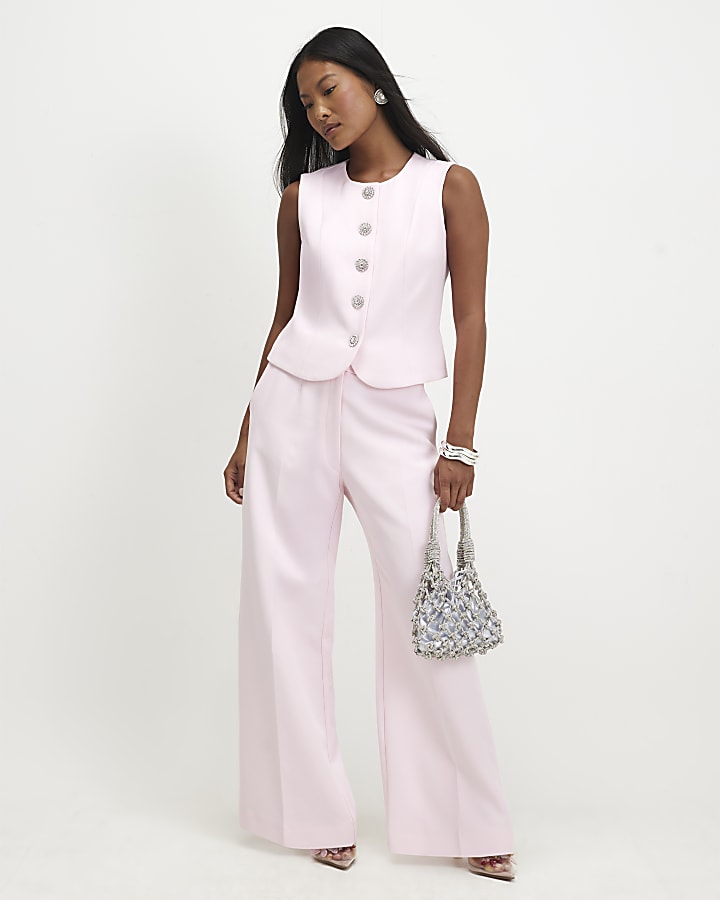Petite Pink Diamante Button Waistcoat