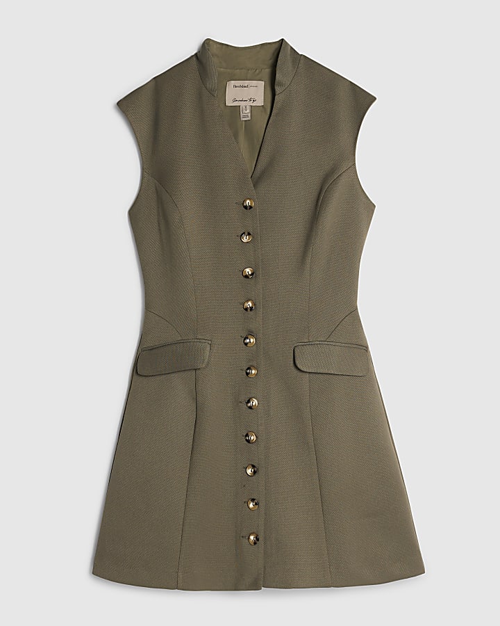 Khaki Short Sleeve Button Front Dress