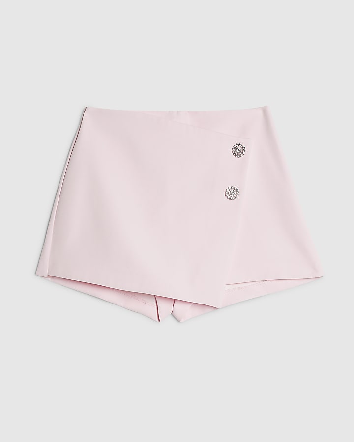 Petite Pink Asymmetric Wrap Skort