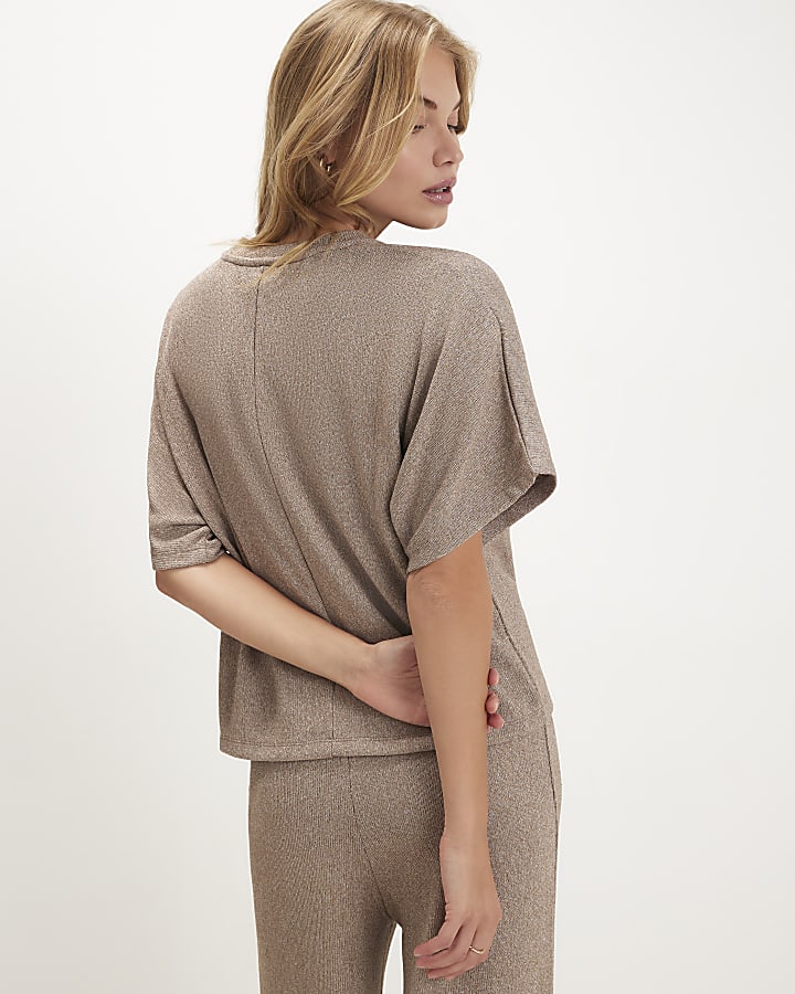 Beige Textured Boxy T-Shirt