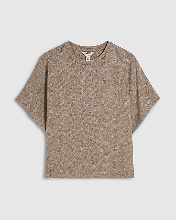 Beige Textured Boxy T-Shirt