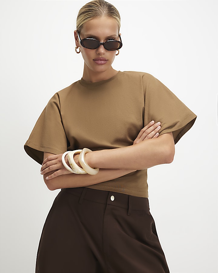 Brown Cotton Kimono T-Shirt