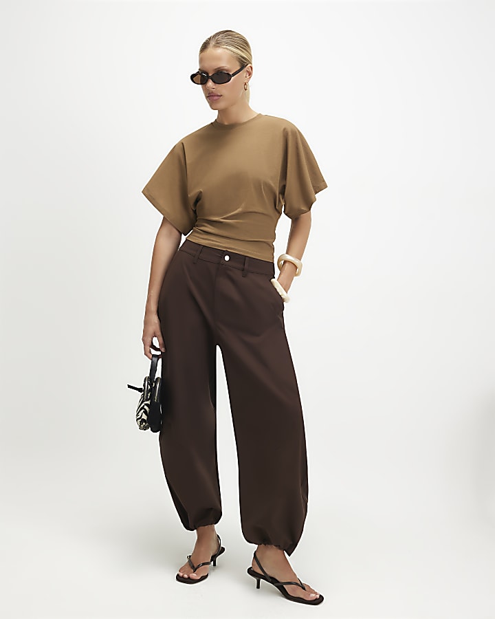 Brown Cotton Kimono T-Shirt