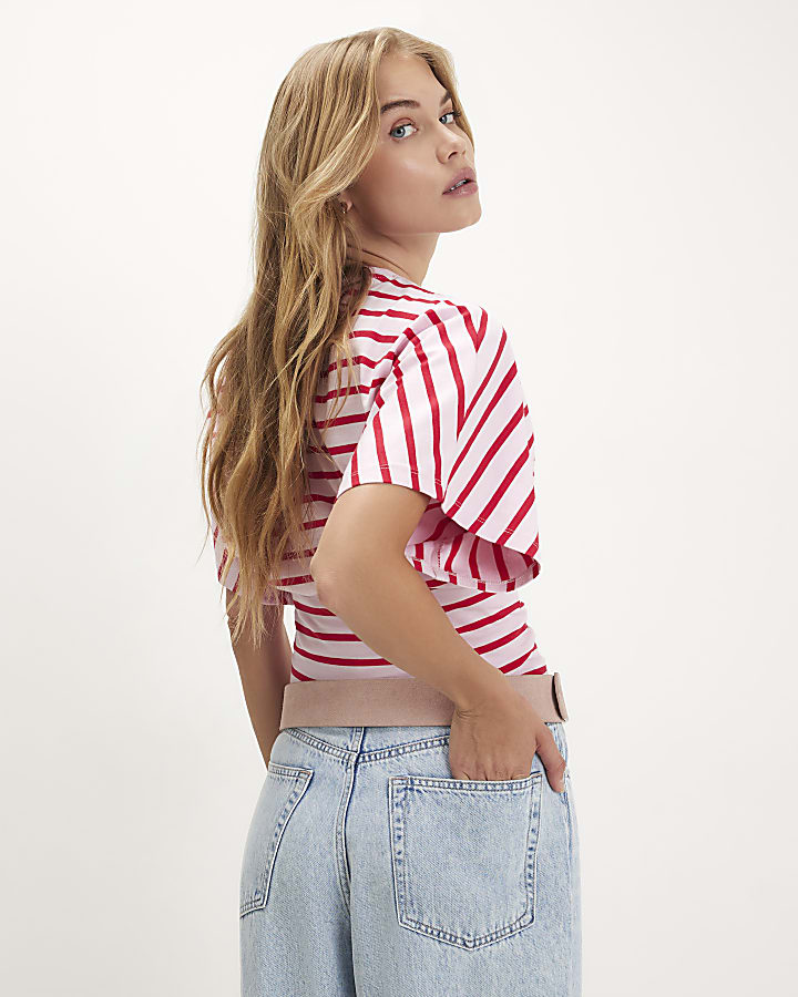 Pink Stripe Cotton Kimono T-Shirt
