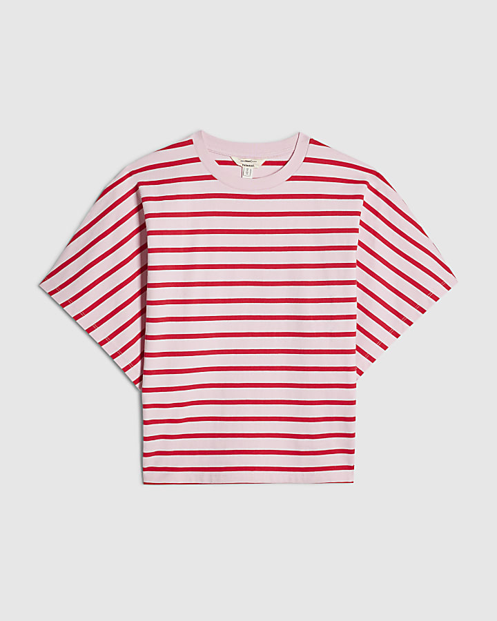 Pink Stripe Cotton Kimono T-Shirt