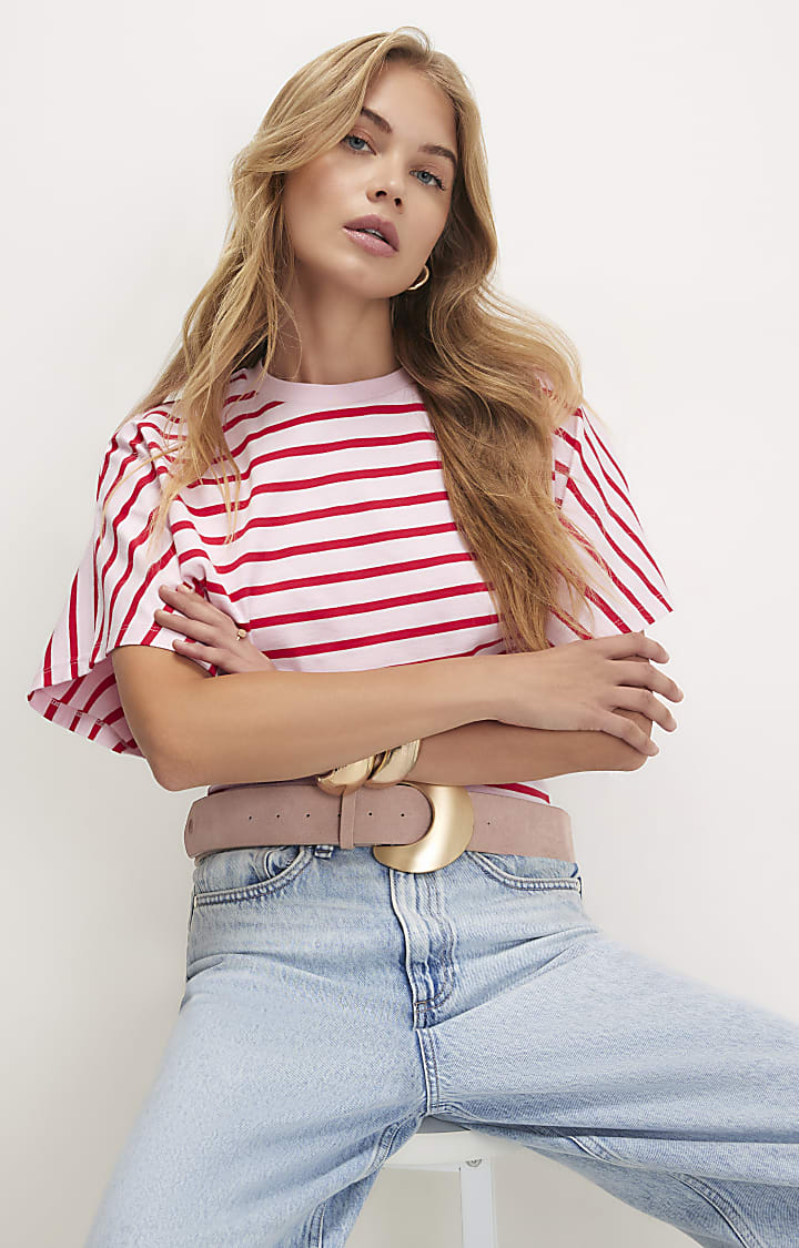 Pink Stripe Cotton Kimono T-Shirt