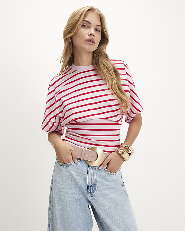 Pink Stripe Cotton Kimono T-Shirt