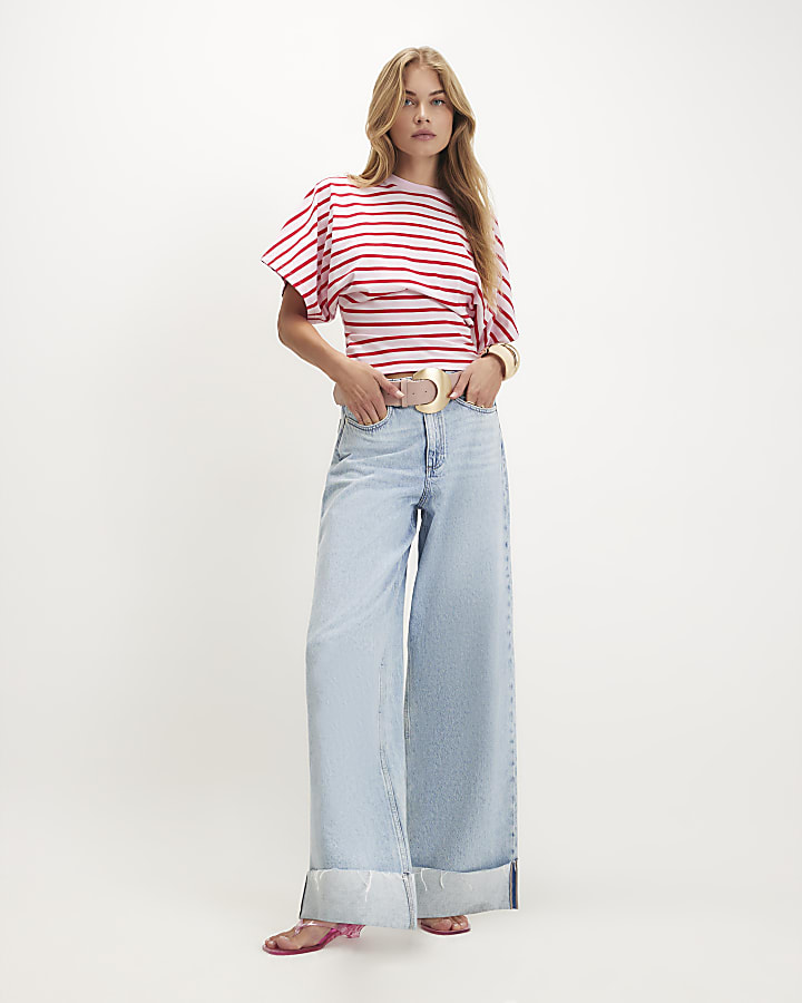 Pink Stripe Cotton Kimono T-Shirt