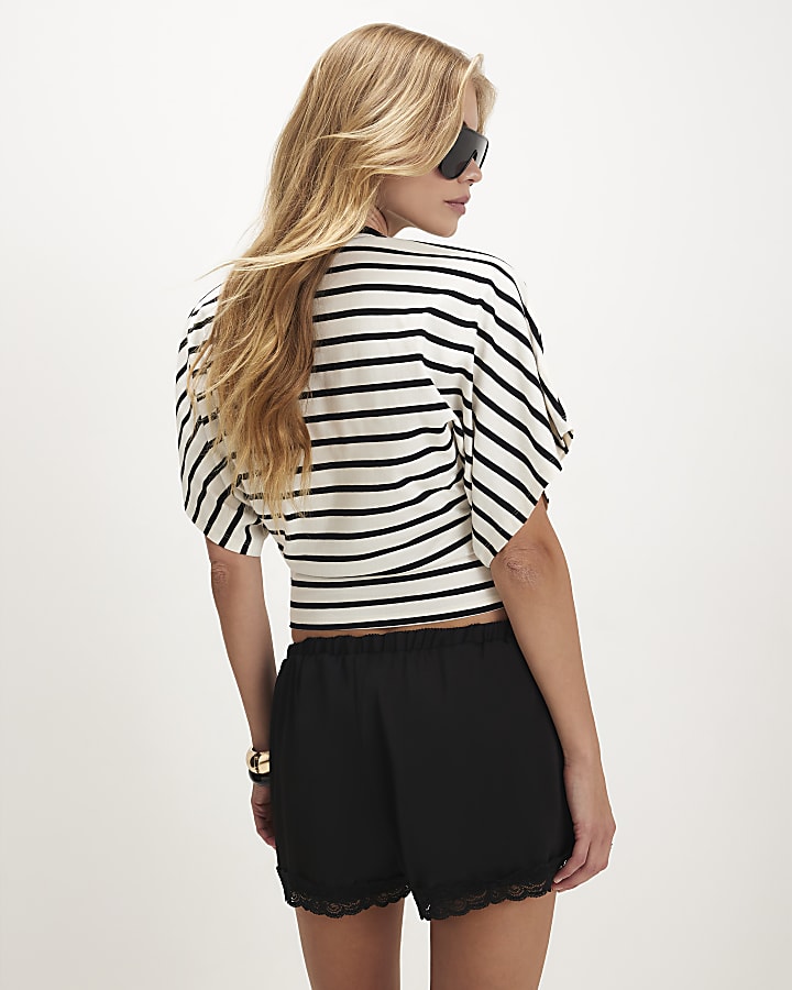 Cream Cotton Stripe Kimono Sleeve T-Shirt