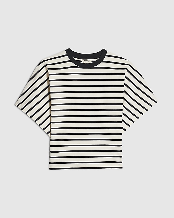 Cream Cotton Stripe Kimono Sleeve T-Shirt