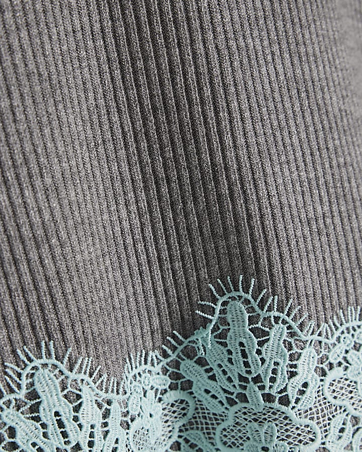 Grey Lace Hem Sweatshirt