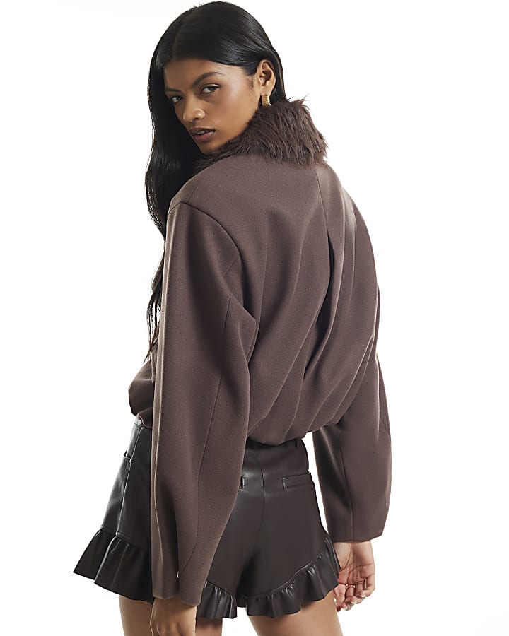 Brown Faux Fur Collar Jacket