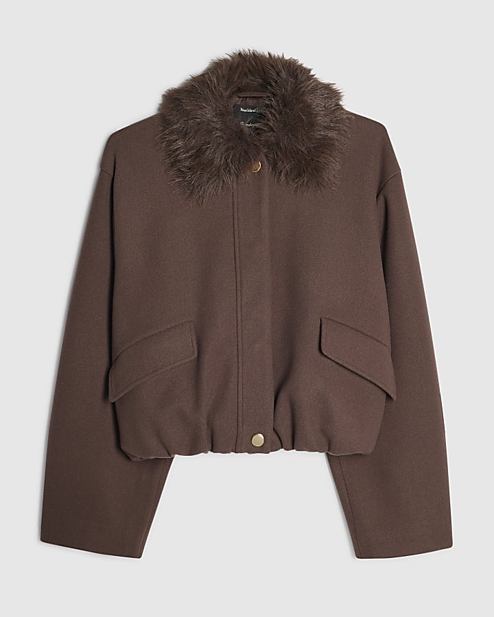 Brown Faux Fur Collar Jacket