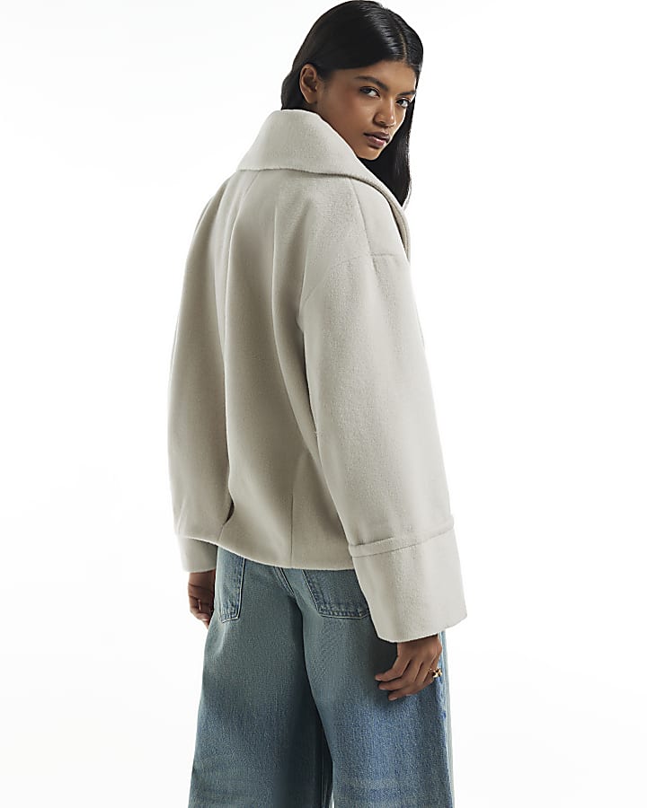 Cream Dramatic Shawl Cocoon Coat