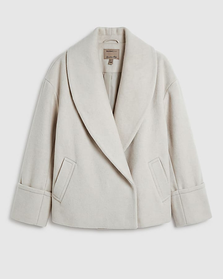 Cream Dramatic Shawl Cocoon Coat