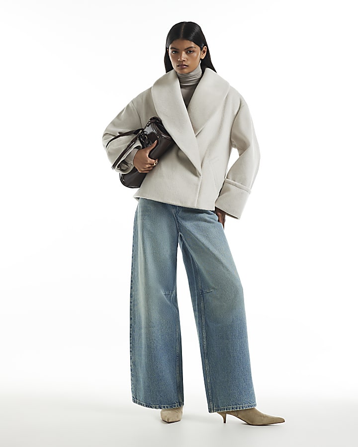 Cream Dramatic Shawl Cocoon Coat