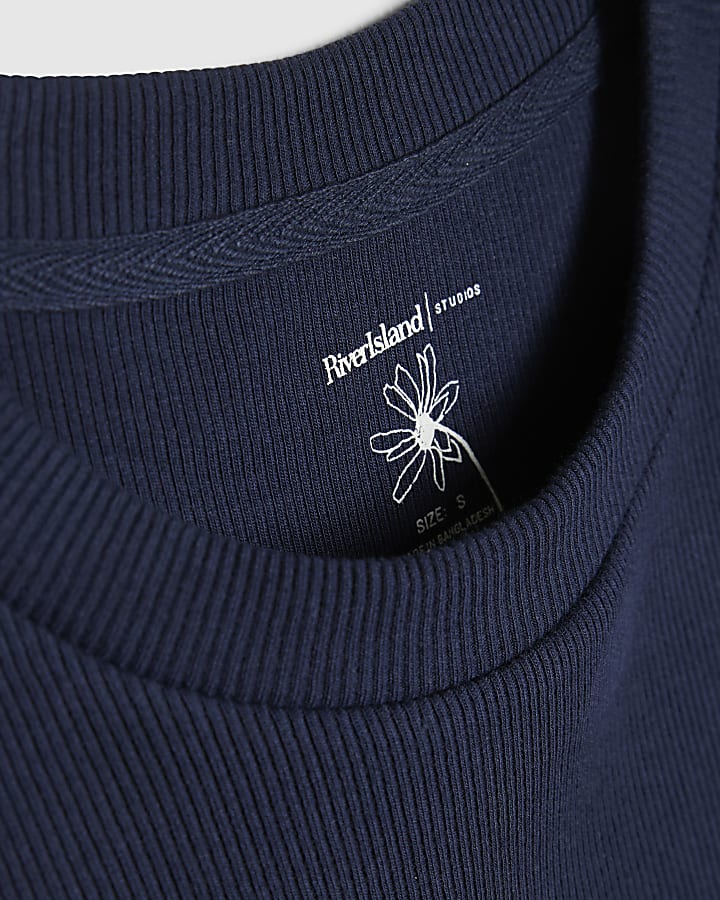 Navy Fitted Ribbed T-Shirt