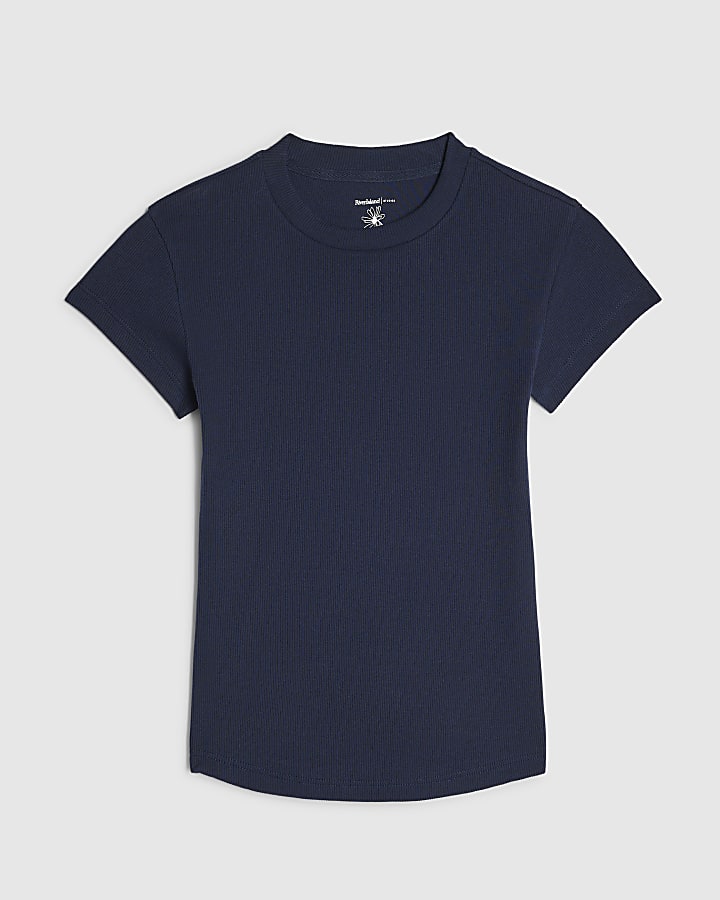 Navy Fitted Ribbed T-Shirt