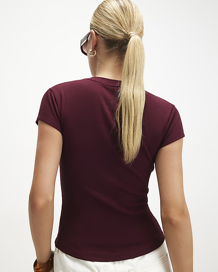 Red Fitted Ribbed T-Shirt