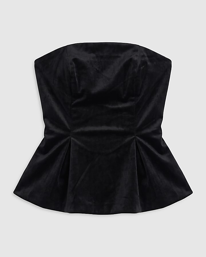 Black Velvet Peplum Bandeau Top