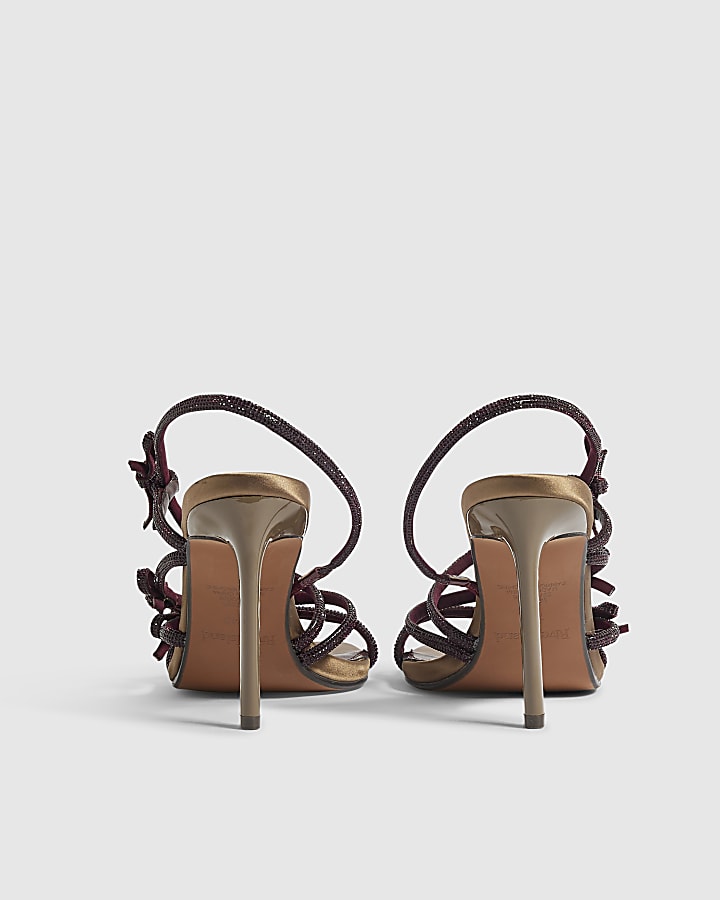Burgundy Diamante Strappy Heeled Sandals