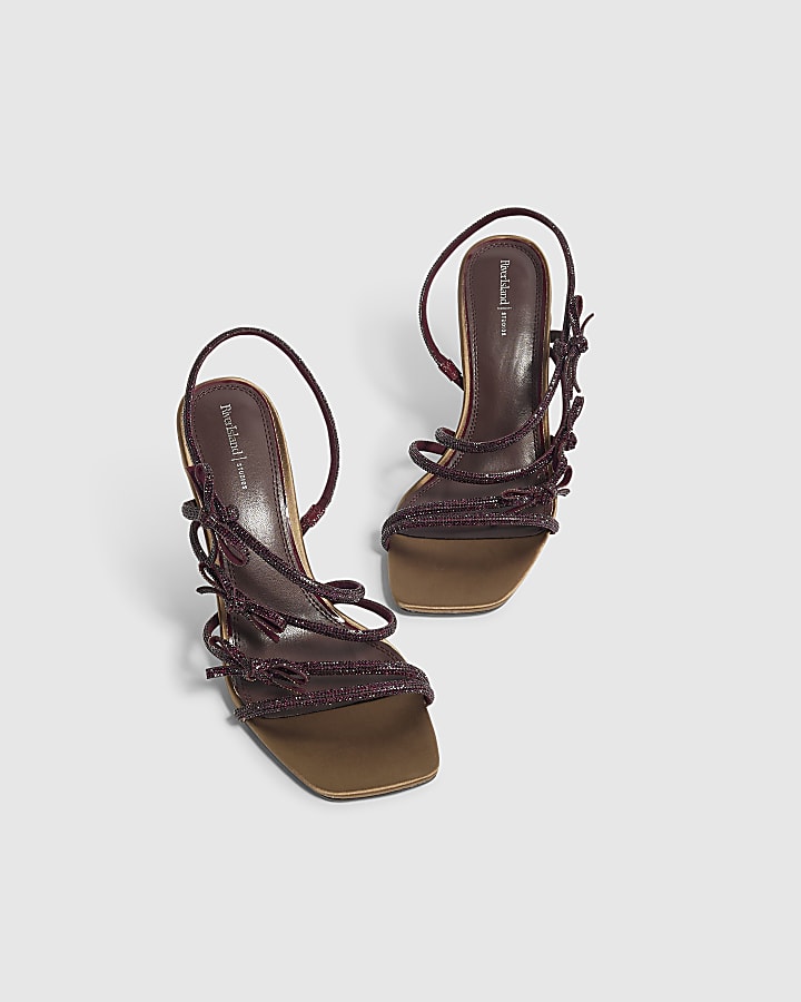 Burgundy Diamante Strappy Heeled Sandals