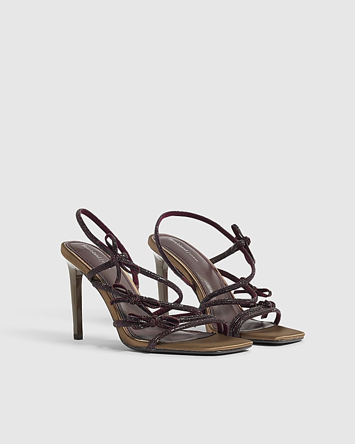 Burgundy Diamante Strappy Heeled Sandals