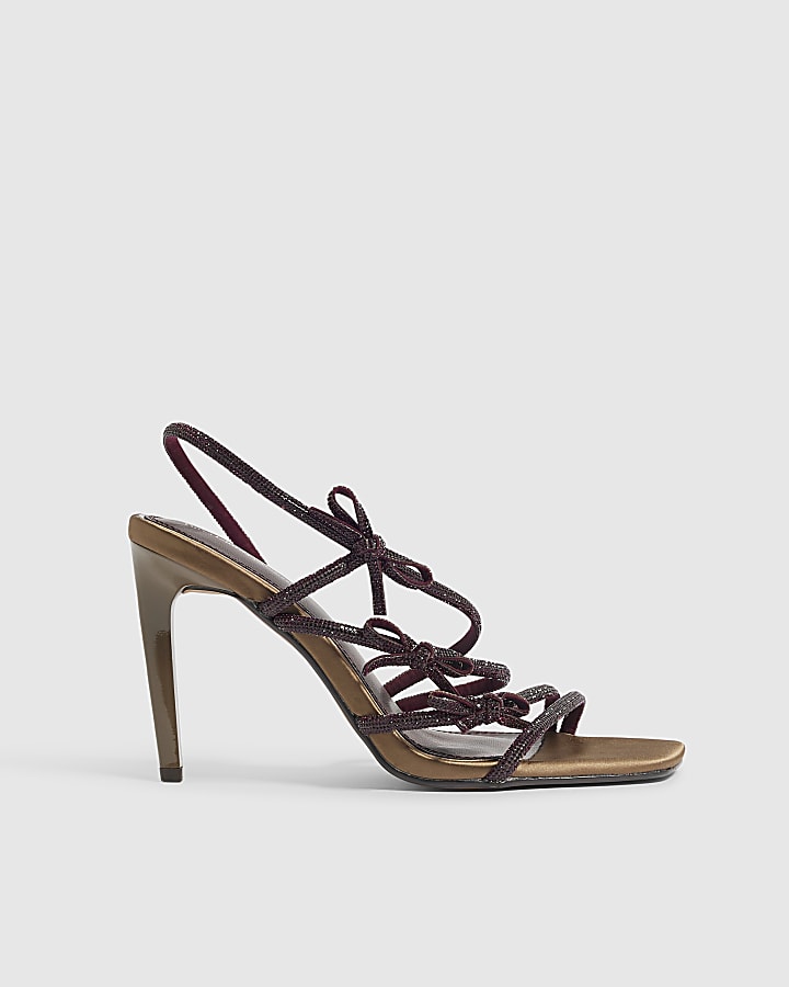 Burgundy Diamante Strappy Heeled Sandals