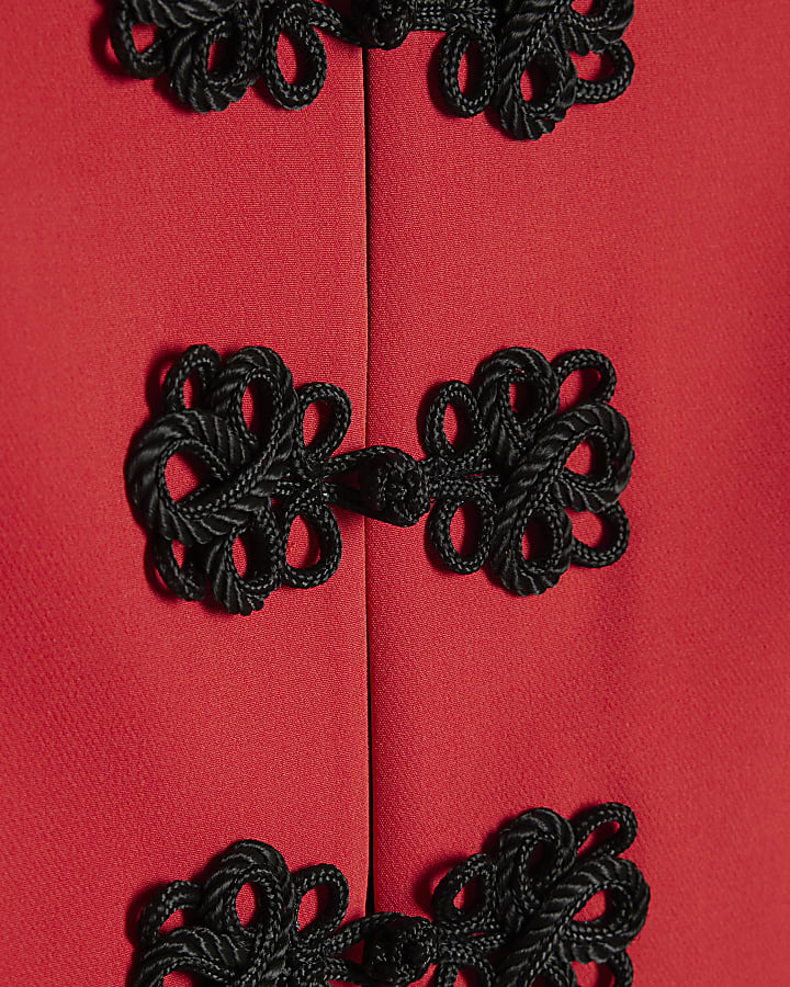 Red Mandarin Trim Jacket