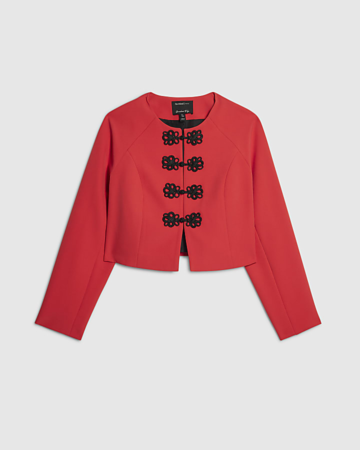 Red Mandarin Trim Jacket
