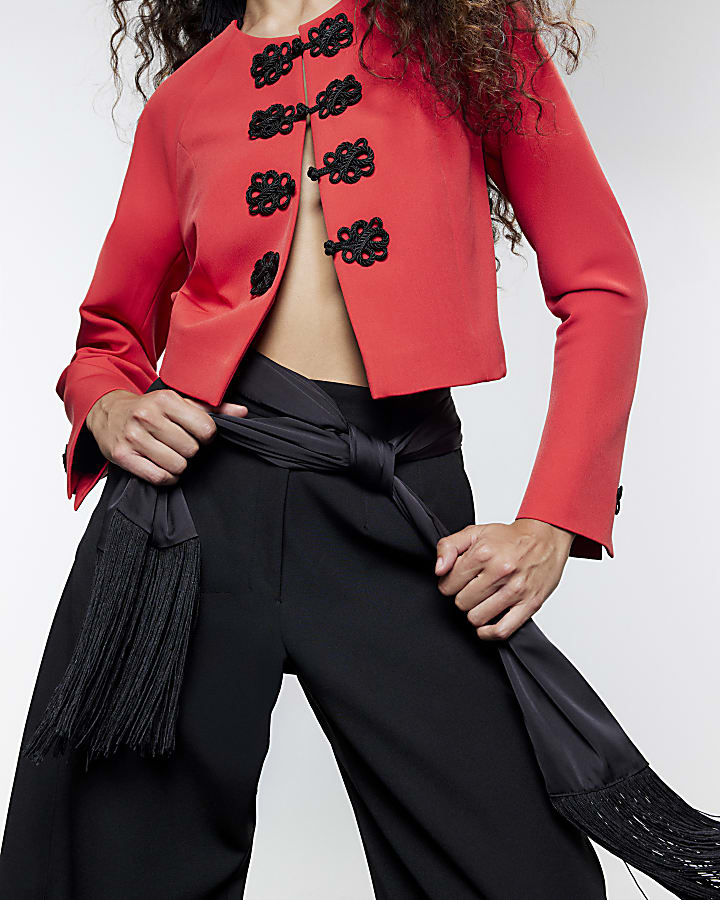 Red Mandarin Trim Jacket