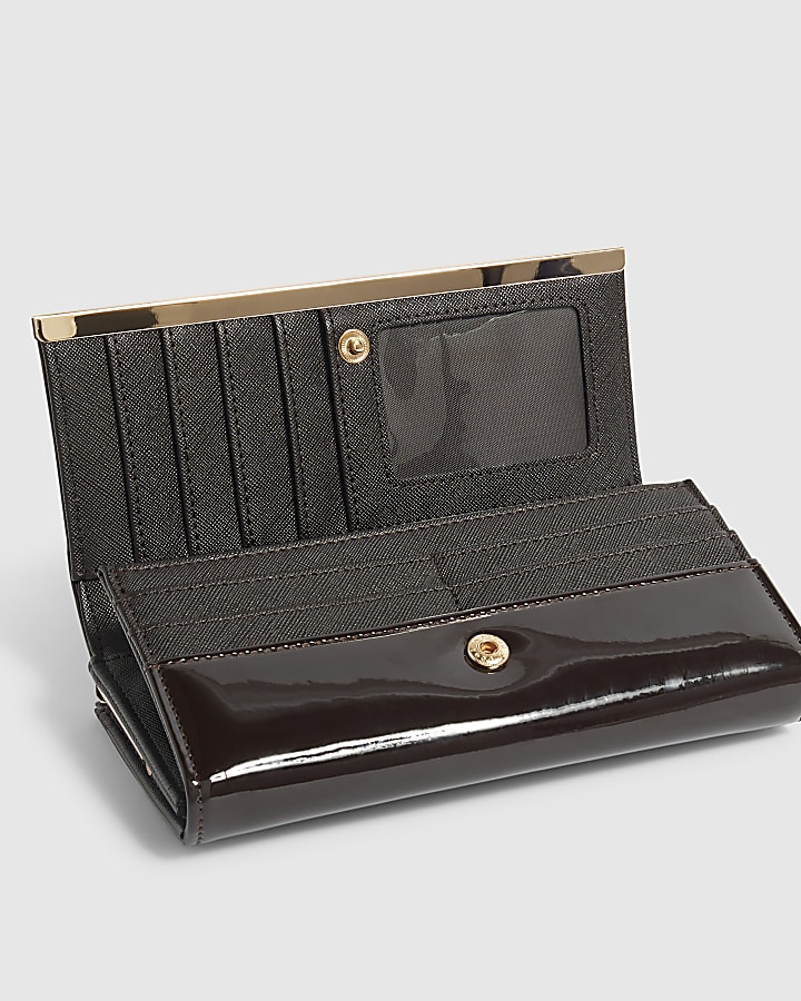 Brown Spliced Panelled Cliptop Purse