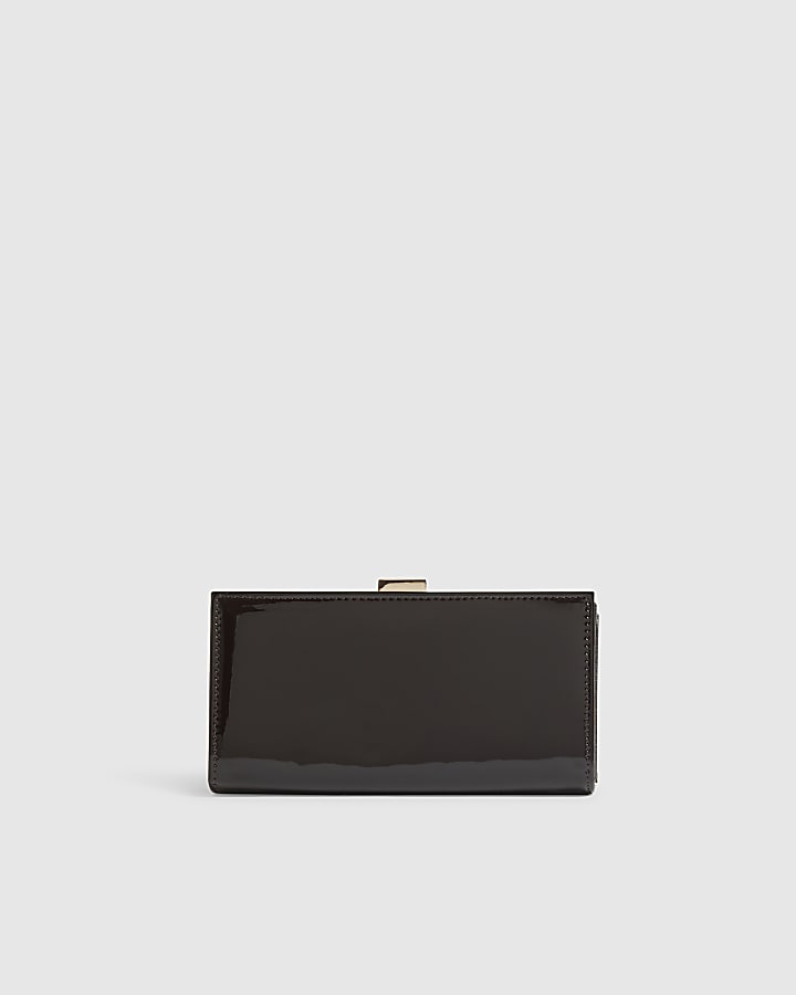 Brown Spliced Panelled Cliptop Purse