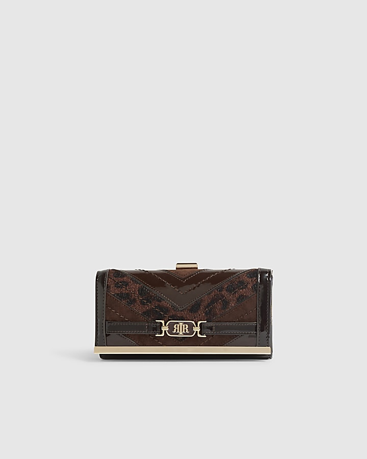 Brown Spliced Panelled Cliptop Purse