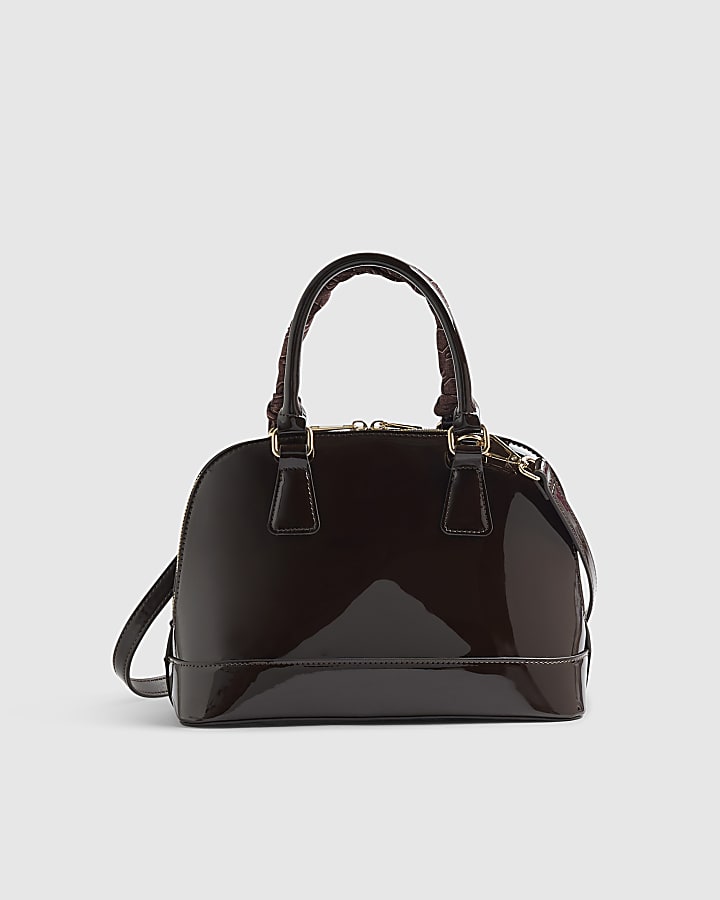 Brown Patent Scarf Handle Crossbody Bag