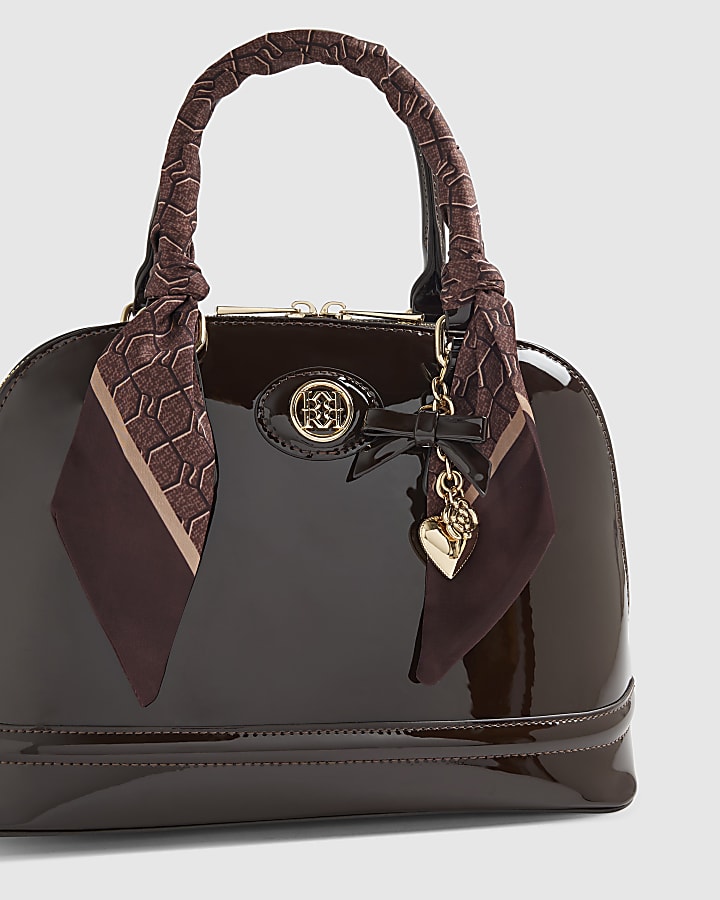 Brown Patent Scarf Handle Crossbody Bag