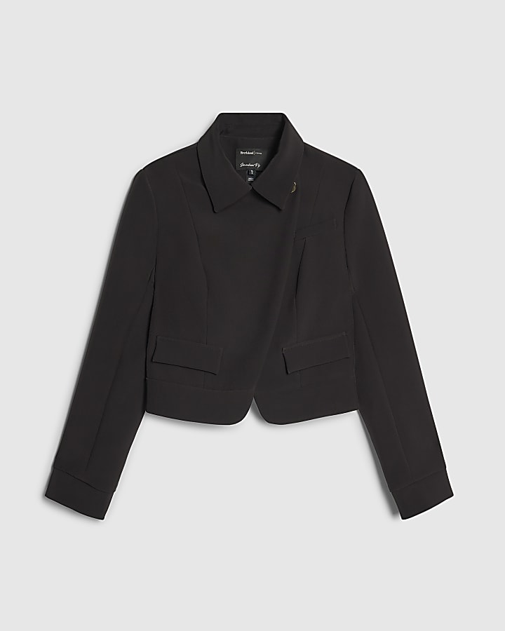 Brown Asymmetric Placket Jacket