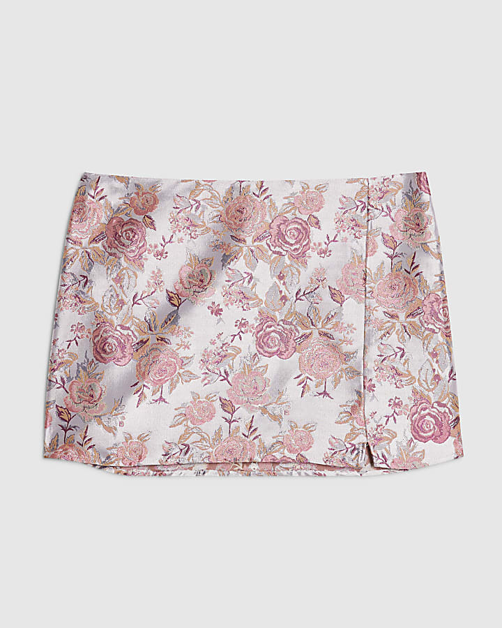Petite Pink Floral Jacquard Mini Skirt