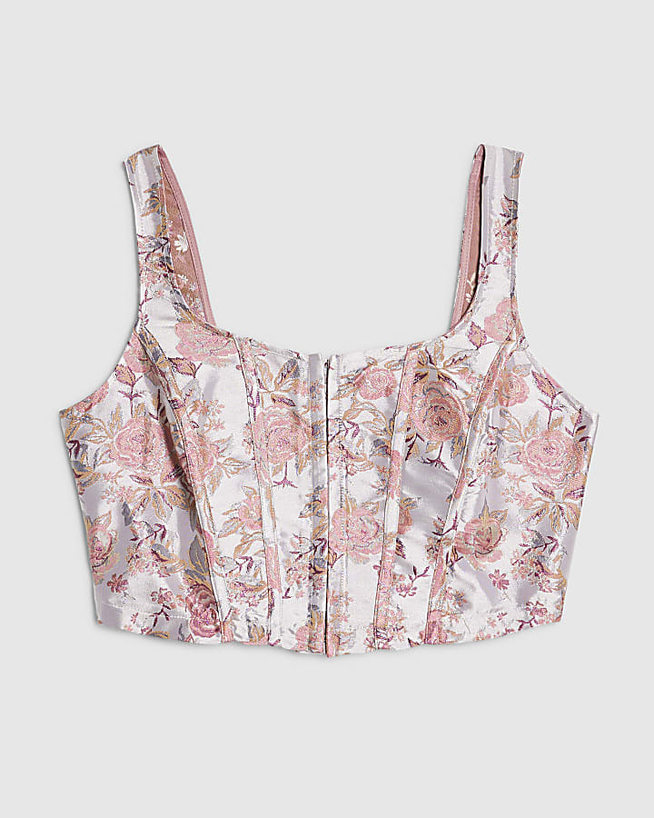 Petite Pink Floral Jacquard Corset Top