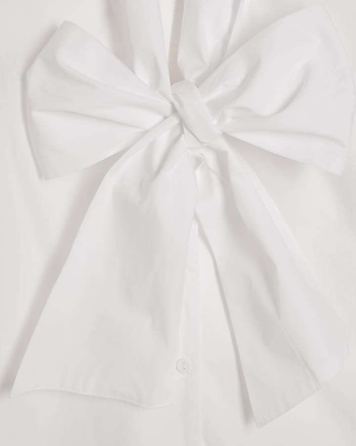 White Cotton Poplin Pussybow Blouse