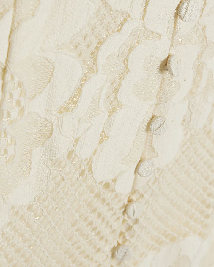Cream Lace Ruffle Maxi Dress